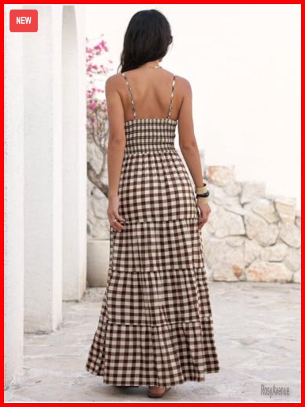 Smocked Maxi Dress with Pockets - Spaghetti Strap V Neck A-Line - Picture 5 of 7